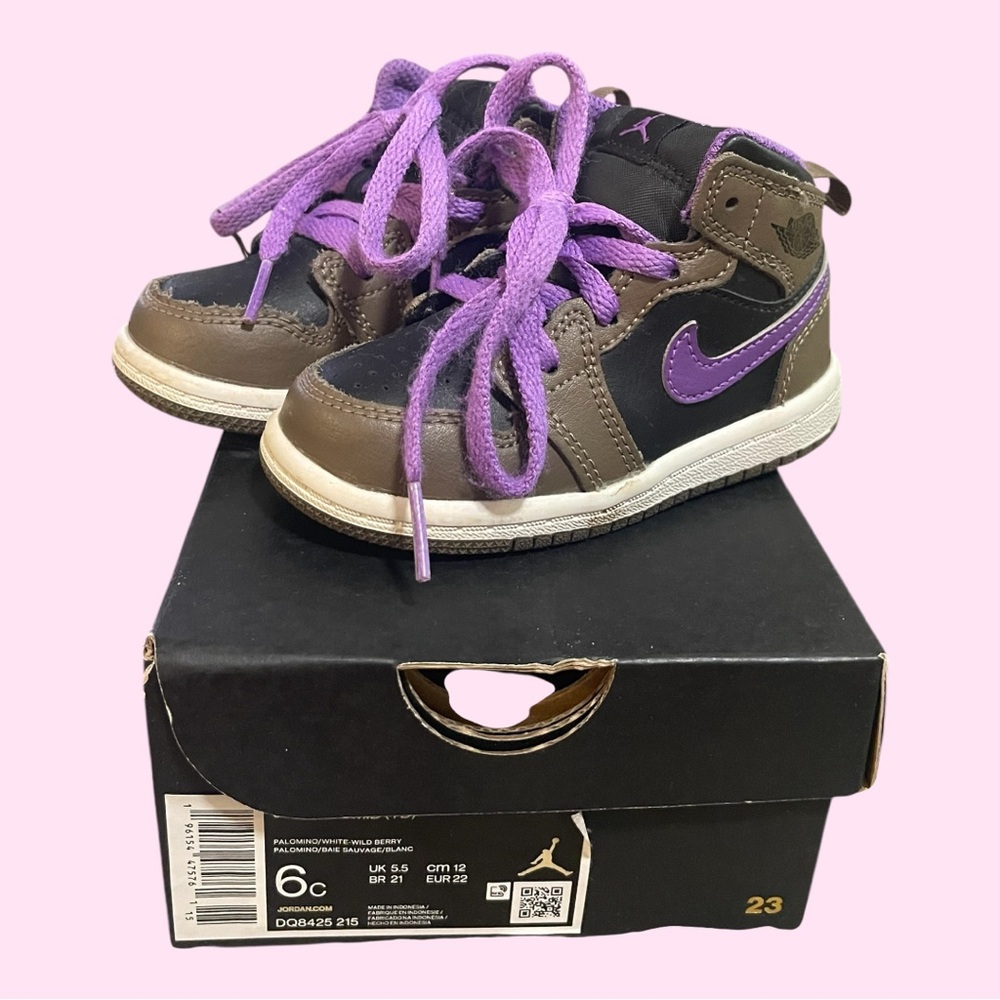 Brown/Purple/Black Jordan 1 Mid - 6C toddler